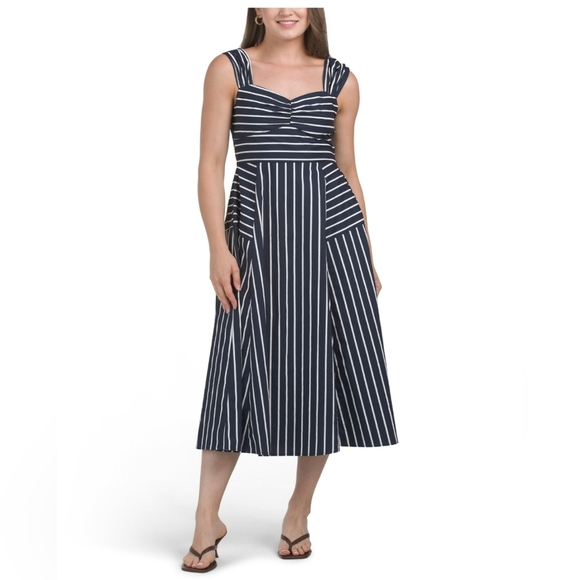 🖤🔹️ZOI & CLAIRE🔹️ Sleeveless Chic Navy Striped Midi Dress - Picture 4 of 4